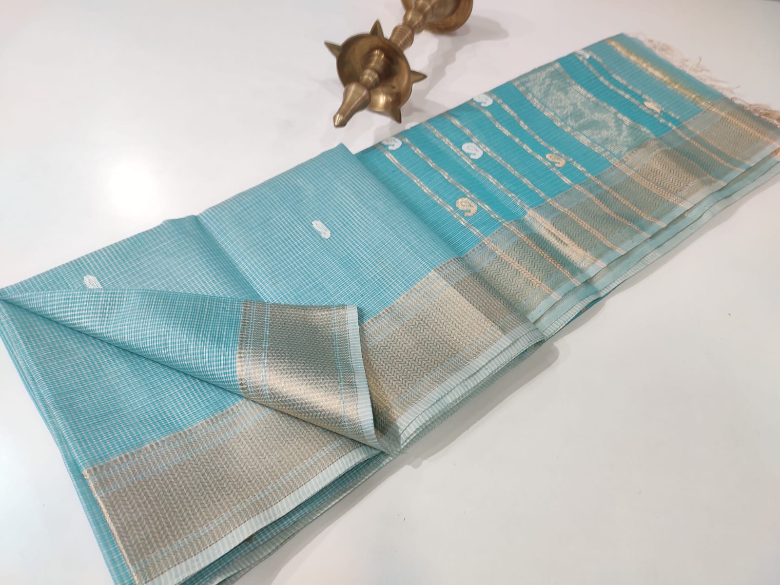 Maheshwari Silk Wave Saree Sky Blue